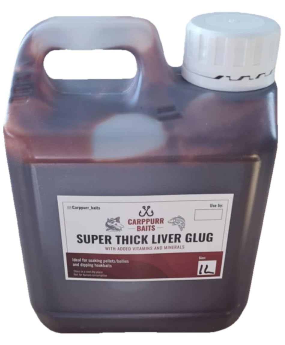 Carppurr baits Super Thick Liver Glug 500ML-1L-2L-3L-5L – Sticky Fishing Bait Attractant for Carp, Catfish & Sturgeon – Long-Lasting Hookbait & Pellet Coating – Coarse Fishing (1 litre)