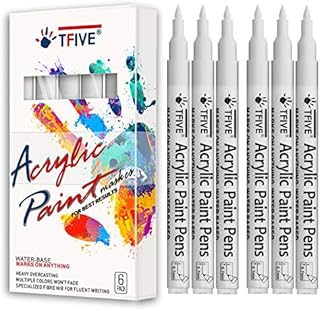 White Marker Paint Pens - 6 Pack Acrylic White Permanent Marker, 0.7mm Extra Fine Tip Paint Pen for Art projects, Drawing, Rock Painting, Stone, Ceramic, Glass, Wood, Plastic, Metal, Canvas DIY Crafts
