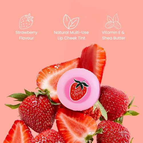 Image of Perr Cherry Lip and Cheek Tint with Vitamin E, Soft Blendable Colour with Lightweight Cream Texture, Long Wear Finish, 100% Natural and Safe for Sensitive Skin - Strawberry Cake (5g)