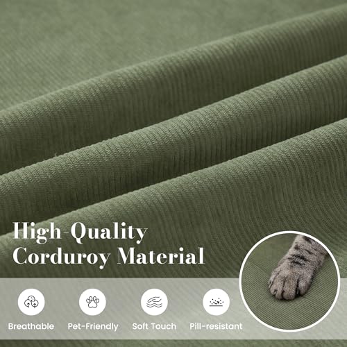 GRUSIGN 108\'\' Modular Sectional Boneless Sofa, Tufted Sectional Couches for Living Room,Oversized L Shape Deep Seat Sofa with Ottoman & 3 Throw Pillows,Corduroy Cloud Couch,Green