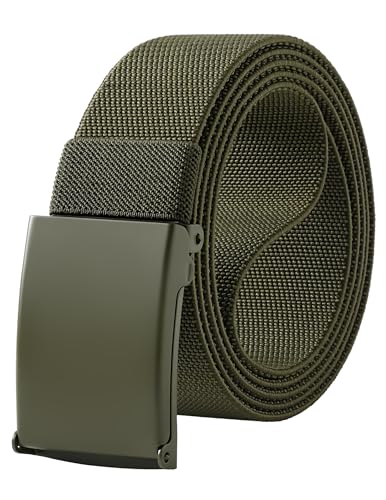 Image of Mile High Life Stretch Canvas Belt for Men, Golf Casual Elastic Web Belt, Top Military Buckle, Adjustable Cut to Fit