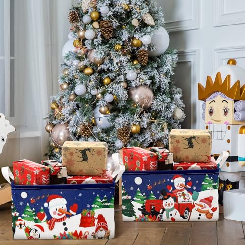 Maxcheck 6 Pcs Large Christmas Snowman Storage Basket Foldable Christmas Gift Basket Rectangle Xmas Present Storage Boxes Bin Fabric Laundry Storage Organizer with Handles for Cloth Toy by Maxcheck - Image 5