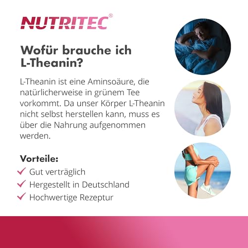 Nutritec L-Theanin 200mg, hochdosiert, für Entspannung und Konzentration, Nahrungsergänzungsmittel, 120 Tabletten, Stres