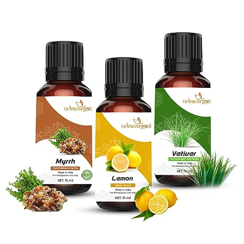Image of Pure Combo Of 3 Essential oil For Hair & Skin Natural Therapeutic Grade & Undiluted Oil 15ML (Myrrh-Lemon-Vetiver)