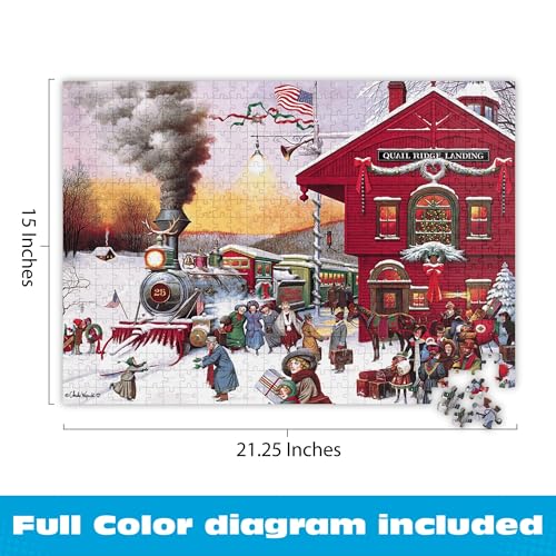 Buffalo Games - Charles Wysocki Whistle Stop - Rompecabezas de 500 Piezas para Adultos con Arte de Charles Wysocki, hecho en USA, Piezas de agarre fácil, Tablero reciclado, Tamaño: 21 x 15 in, incluye póster miniatura 3