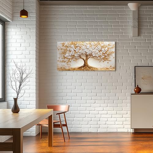 SERIMINO Abstract Tree of Life Wall Art, White Gold Canvas Art 20"X40" — view 2