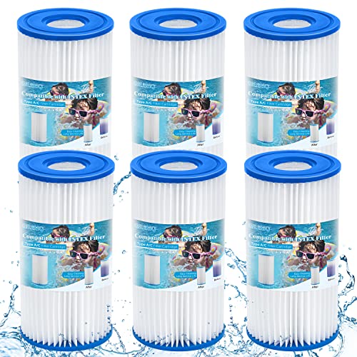 GEJRIO Pool Filter A or C (29000e/59900e) for INTEX Pool Pump, 6 Pack Pool Filter Cartridge, Pool Filters Type A/C Compatible with Bestway, Summer Waves Above Ground Pools and Pumps