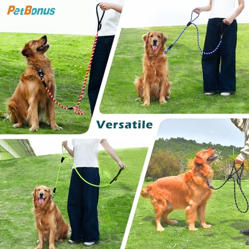 PetBonus Hundeleine mit Zwei Griffen, 150×1,2cm robuste Hundeleine große Hunde mit Schnellverschluss-Karabiner, Reflektierende Führleine zum Trainieren und Gassi gehen (Rot)