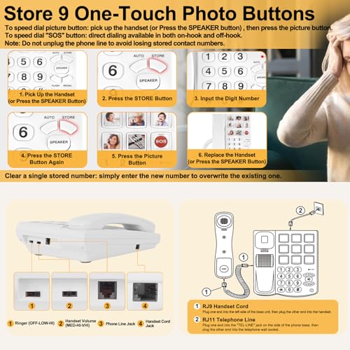 Teléfono cableado para adultos mayores Yoidesu con botones grandes miniatura 3