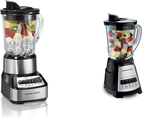 Hamilton Beach Batidora trituradora de ondas para batidos y batidos con tarro de vidrio de 40 onzas y 14 funciones, cuchillas de sable de hielo y