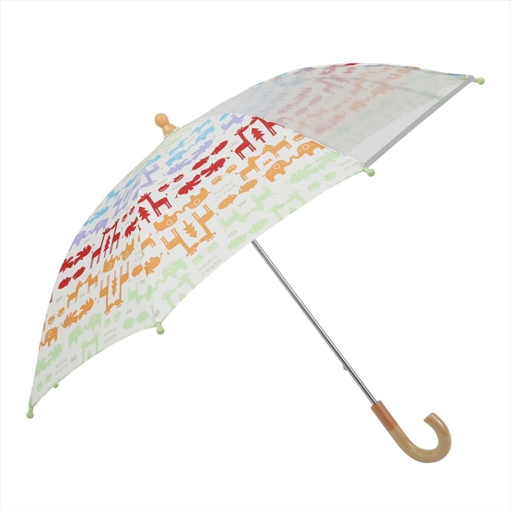 Ogawa Kids' Long Umbrella, Hand Opening, Cooka Hippo, Hedgehog, Safety Cover, Single Frame Transparent Window, Reflective Print, Includes Reflective Tape, Thick Name Band Included