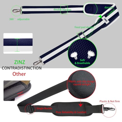 Image of ZINZ 79 inch Shoulder Strap, Extra-thick Fixed Cushion Pad and Dual Clasps Universal Replacement Strap with Metal Swivel Hooks for Laptop Bags, Luggage Bags, Camera, Crossbody(Stripes-BuWBu)