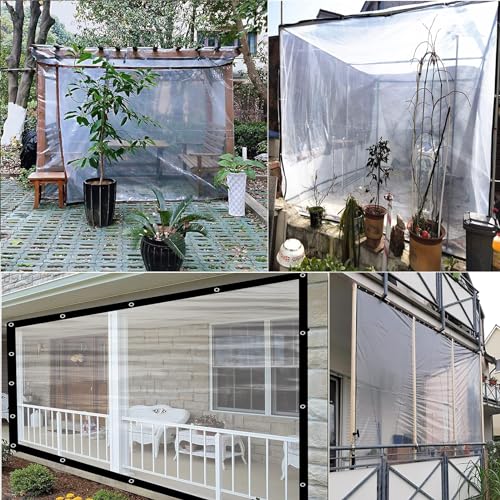 Lona transparente impermeable de plástico resistente con ojales para protección exterior 6