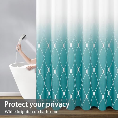 image for Naturoom Aqua Blue and White Ombre Shower Curtain Set for Bathroom,Geo
