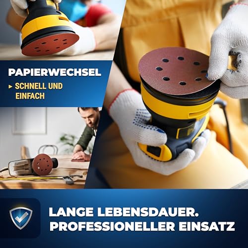 S&R Klett Schleifpapier Set 125 mm, Meister, 8 Löcher, 100 St. in Körnung P240, Schleifblätter, Schleifscheiben für Exzenterschleifer, Klettschleifpapier, zuverlässige Haftung am Schleifteller