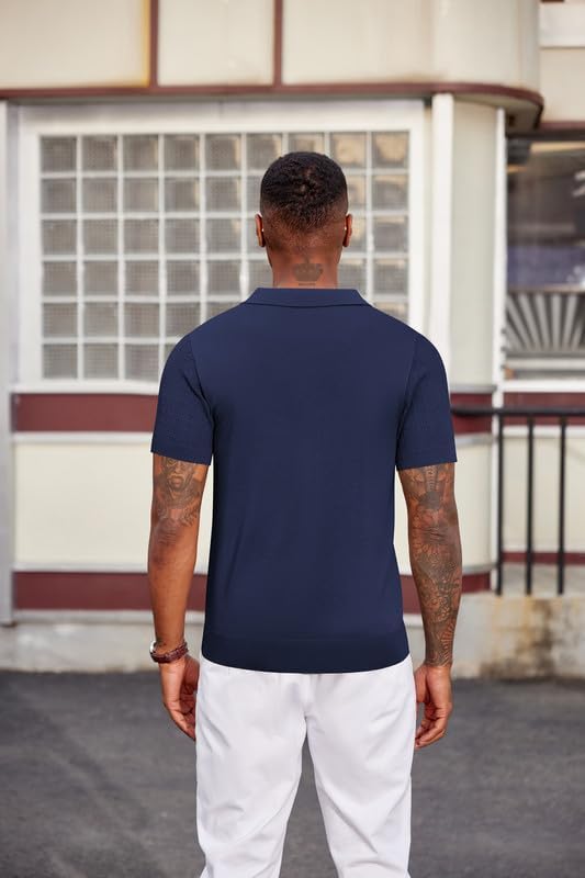 COOFANDY Mens Knit Polo Shirts Short Sleeve Slim Fit Textured Golf Polo Shirt Casual Summer Vacation T-Shirts - Image 8