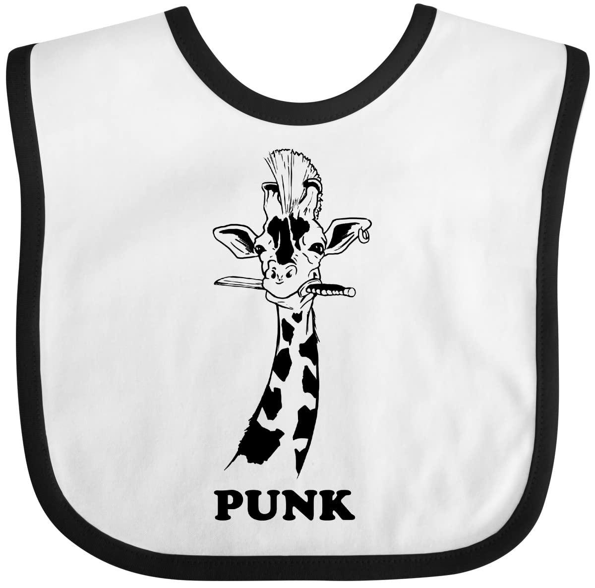 inktastic Funny Punk Giraffe with Knife and Mohawk PUNK Baby Bib White and Black 3f635