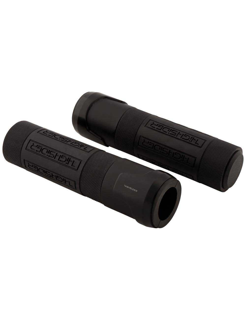 HIGHSIDER Motorrad Lenkergriffgummi Akron, schwarz, Aluring in verschiedenen Farben, abneh. Endkappen, 7/8 Zoll (2er-Pack) (Schwarz)