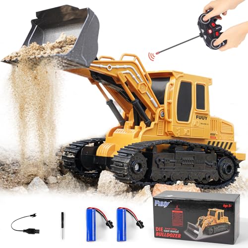FUUY Construction Toys 3 Year Old Boys Gifts, Remote Control Bulldozer Toys RC Loader with 2 Rechargeable Batteries RC Construction Vehicle Toy 2023 Kids Boys Toys Age 4-6 5-7