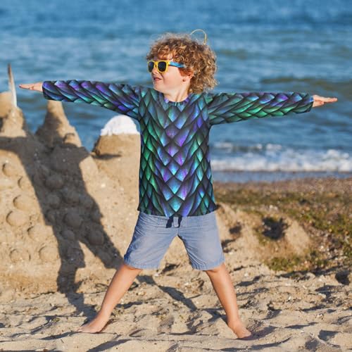 Aflyko Animal Print Boys' Rash Guard Shirts Dragon Scales Ocean Swim Shirt 3-12T4