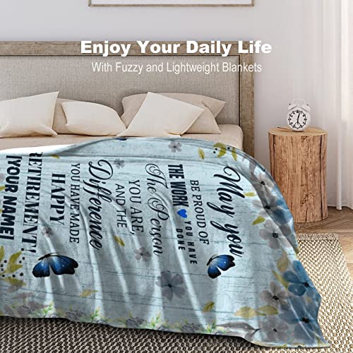 Custom Retirement Throw Blanket - Soft, Fuzzy & Warm - 40x50 Inches Flannel Blankets for Women, Men - Light Blue Modern Throws Farewell Gift for Coworker