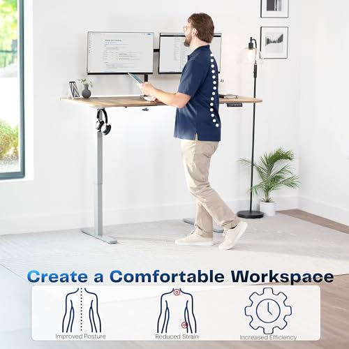 Image of VIVO Reclaimed Wood 63 x 32 in Standing Desk, DESK-KIT-1G1P | Electric, Holds 220 lbs, Sit Stand Up, Height Adjustable, Home Office, Memory Presets, 1B Series, Gray Frame
