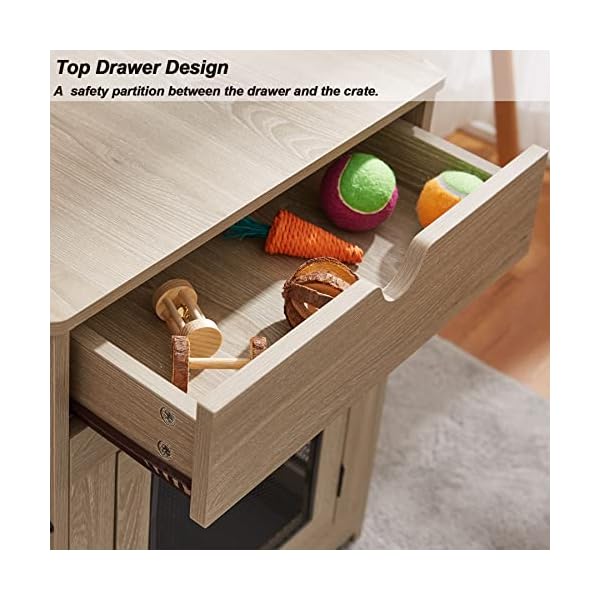 Ylovecl-Wooden-Dog-Crate-with-Storage-Drawer-with-Tray-Support-WiredWireless-Charging-Dog-Crate-Furniture-for-Small-Dog-Kennel-Indoor-Dog-Crate-End-Table-with-Drawer-Dog-Crate-Nightstand Dog Crate End Table with Drawer