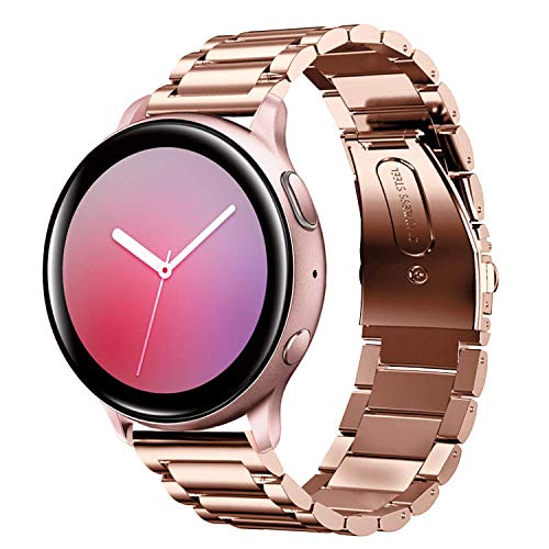 Shangpule Compatible for Galaxy Watch Active 2 40mm / 44mm Bands, Galaxy Watch 3 41mm Band, 20mm Stainless Steel Strap Compatible for Samsung Galaxy Active 2 (Rose Gold)