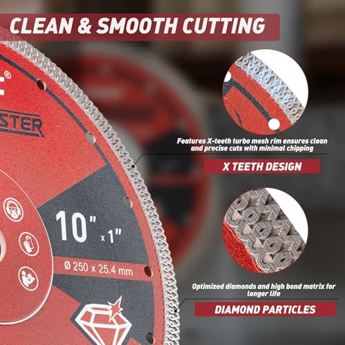 EZARC 10 Inch Diamond Saw Blade, 1" Arbor with 5/8" Brass Washer Adapter, Super Thin Tile Blade for Angle Grinder, Smooth Cutting for Porcelain Ceramic Granite Marble (1-Pack)