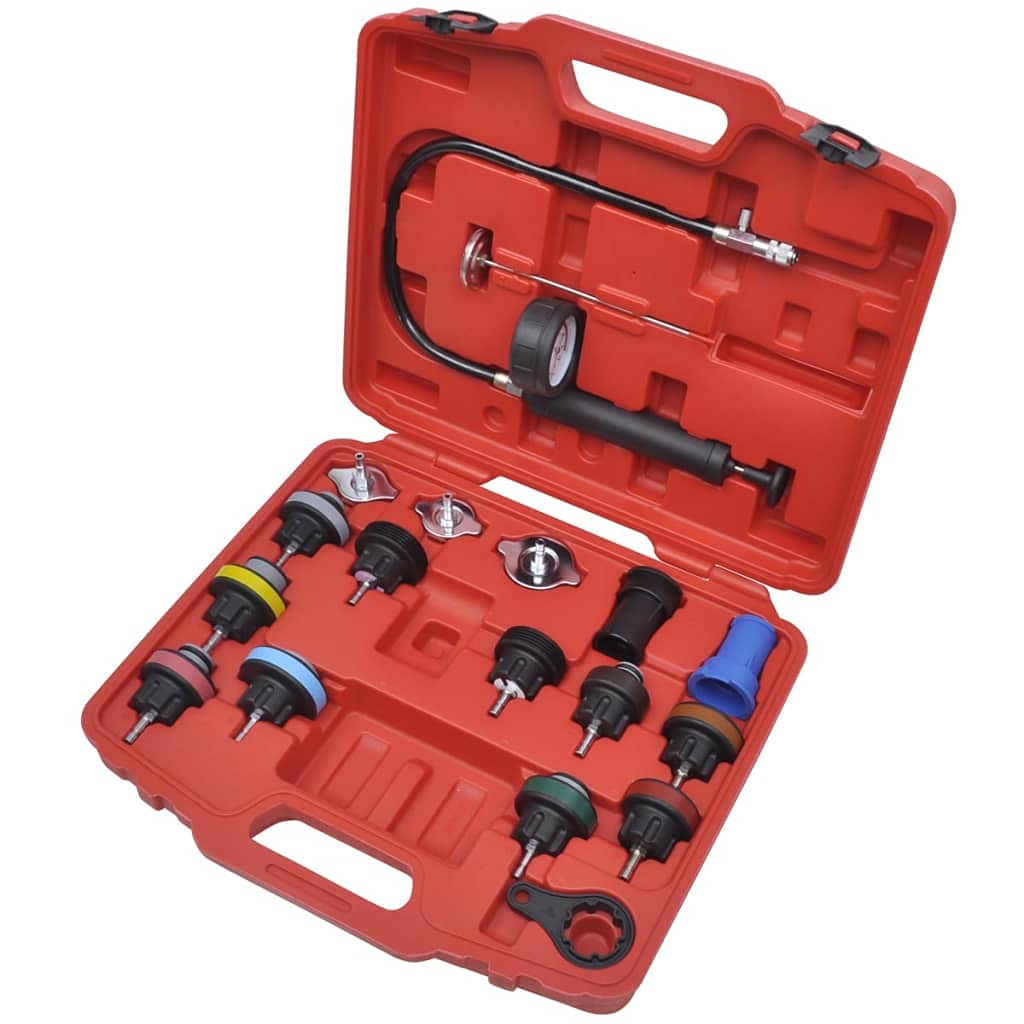 Set di 18 tester di pressione per radiatori con manometro, adattatore in acciaio cromato e alluminio anodizzato, universale per riparazione e manutenzione del sistema di raffreddamento