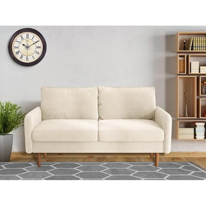 Image of Morrone Velvet Loveseat 3-Seater Sofa, Modern Upholstered Couch for Living Room, Bedroom and Office, Plush Cushion Accent Seating Furniture (Biege, 3 Seater)