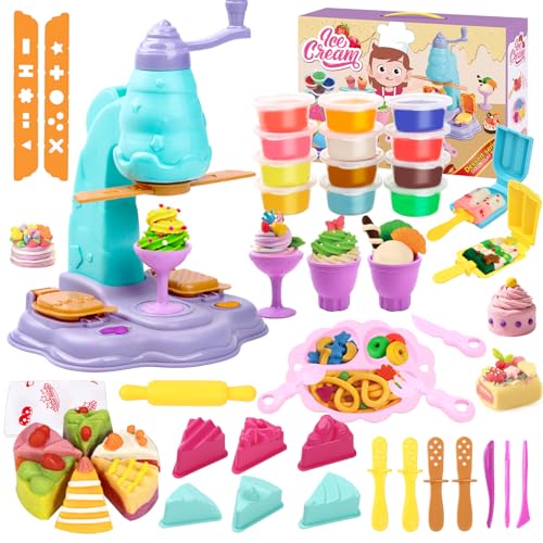 42Pcs Play Color Dough Ice Cream Set with 12 Colors Clay Dough for Kids 3+