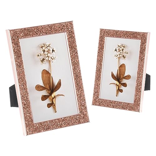 sourcing map Home Picture Frames Set of 2, Glittery Photo Frame with Decor, Sparkle Picture Frames for Wall or Tabletop Display (4x6inch, Rose)