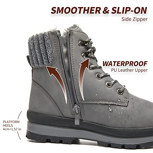 BABUDOG Womens Waterproof Ankle Boots for Outdoor (Non Slip Outsole),Fashion Combat Boots with Side Zipper,Warm Fur Lined Winter Snow Boots3