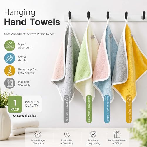 Image of Microfiber Hand Towel, 400 GSM Quick Dry Absorbent Face Towel with Hanging Loop, Soft Towel for Bathroom, Kitchen, Gym, Home & Travel Use, 40 x 60 cm, Random Color, 1 Piece