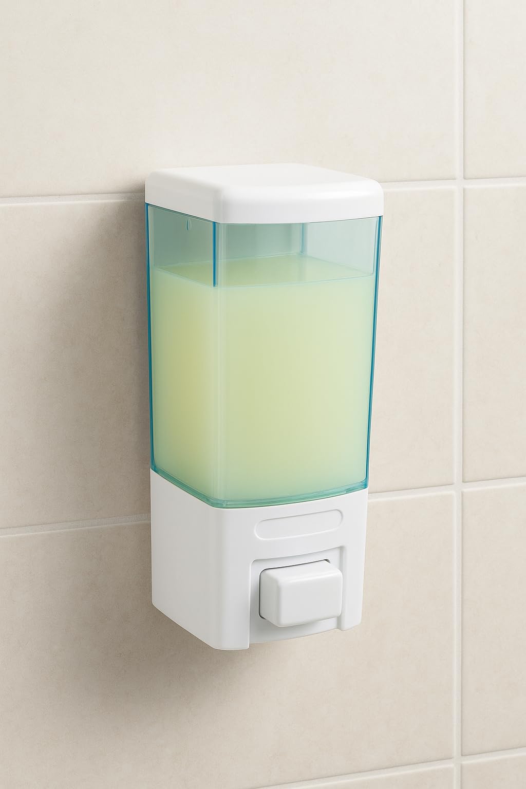 BATH GURU ABS Plastic Manual Push Wall-Mounted Liquid Soap Dispenser for Wash Basin | Bathroom | Kitchen | Restroom, 460Ml, White