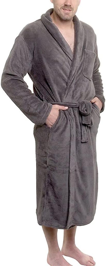 Bathrobe Autumn and Winter V-Neck Warmth Casual Men's Bathrobe Flannel Robe Warm Men's Jacket