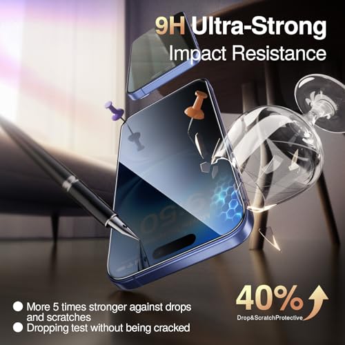 Image of SMARTDEVIL Privacy Screen Protector for iPhone 16, with Dust free Box | for iPhone 16,2 Pack, 28 Anti-Spy, Anti-Shatter, 9H Tempered Glass, Bubble-Free Easy Install, Face ID & Case friendly