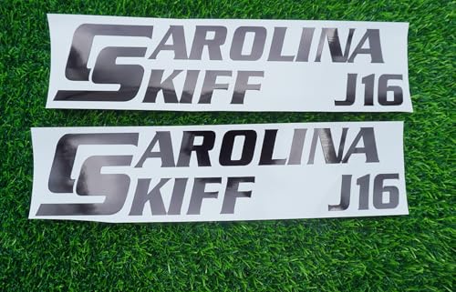Image of Pair Set of 2 Vinyl Carolina Skiff J16 Boat Boats Logo Decals Stickers 13 inch (Black)
