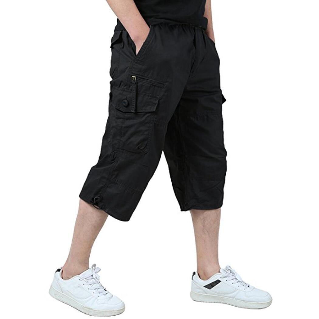 Men's Long Cargo Shorts Casual Capri Pants Loose Fit
