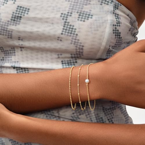 Image of MEVECCO Bracelet for Women 14K Gold Plated Dainty Chain Simple Jewelry Cute Handmade Minimalist for Her
