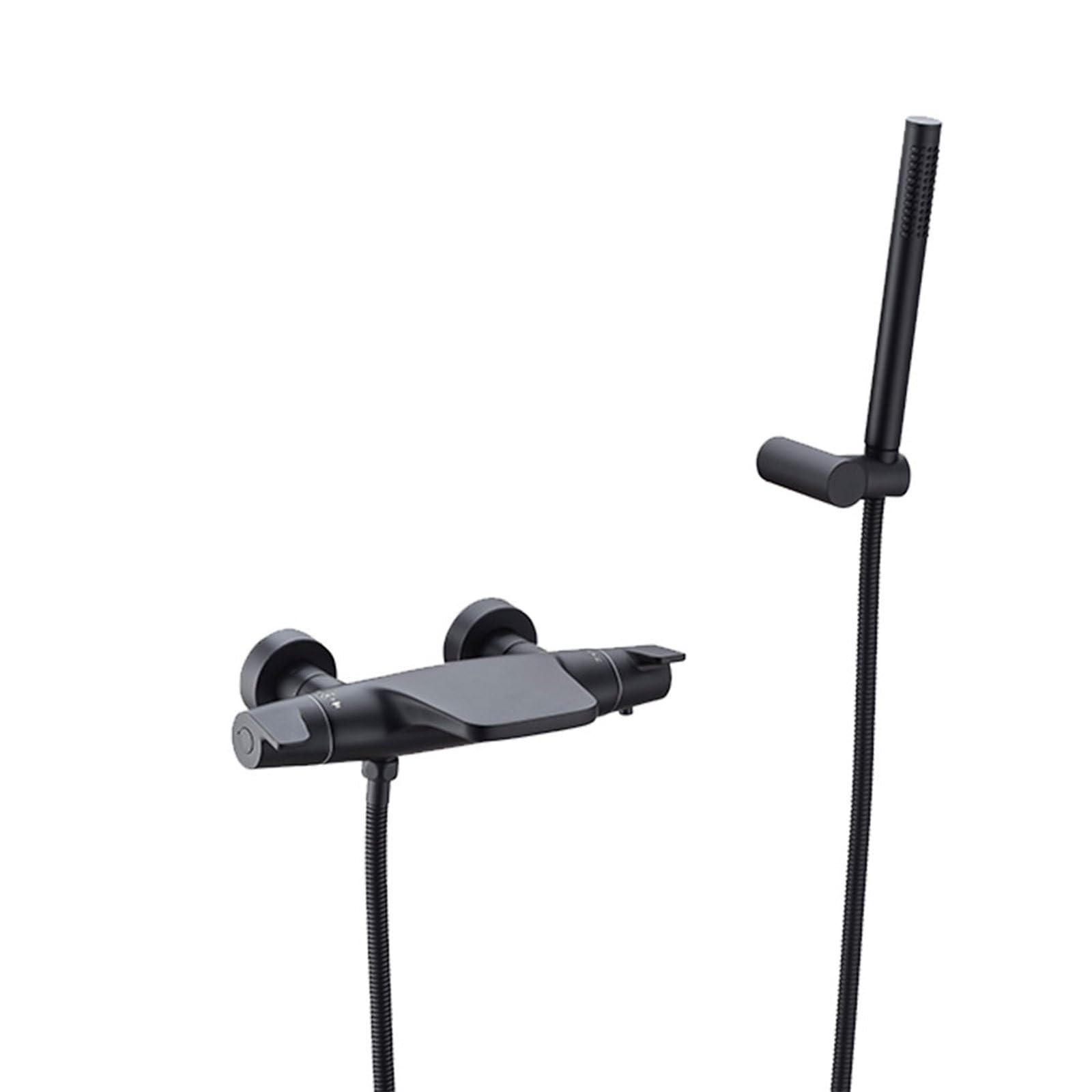 Mitigeur baignoire thermostatique noir mural avec douchette en laiton
