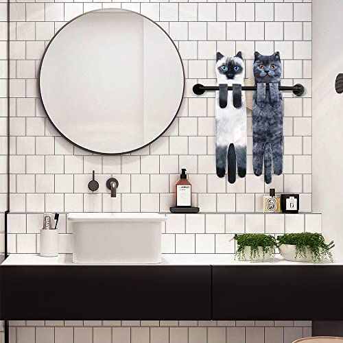 Cat Funny Hand Towels For Bathroom Kitchen - Cute Decorative Cat Decor Hanging Washcloths Face Towels Super Absorbent Soft- Valentines Day Mothers Day Housewarming Gift For Women Cat Lovers(Blueshort) #TOP4
