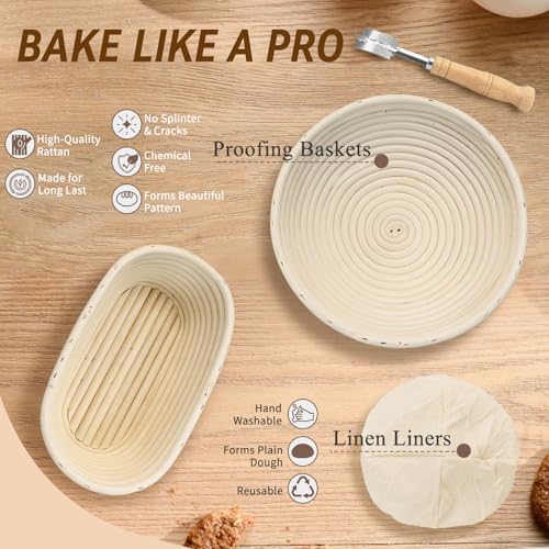 Kit levain panier de fermentation et ustensiles de panification pour miche de pain - 4