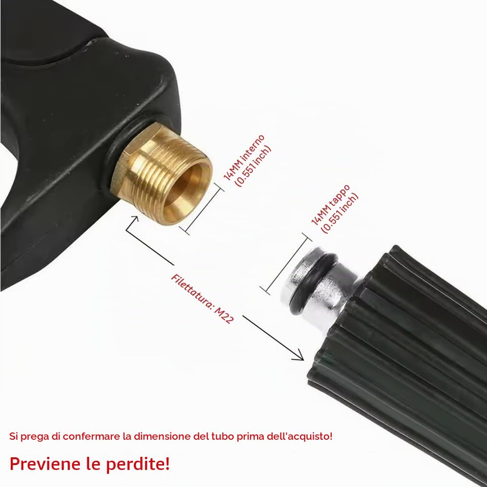 Pistola Idropulitrice,Lancia Idropulitrice,Lancia Per Idropulitrice,4000 PSI Idropulitrice Deluxe,con Prolunga Bacchetta,5 Punte Ugello con Connettore,tubo da 8 metri,per Lavaggio Auto