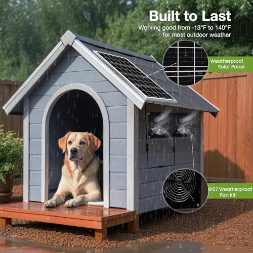 Roodike Solar Powered 2 Fan Kit, 25W High Velocity Waterproofed Solar Exhaust Fans for Outdoor Greenhouse Chicken Coop Shed Pet House
