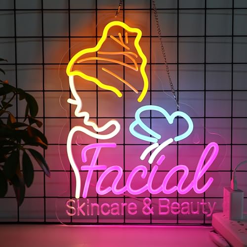 Image of CNBEYOUNG Facial Skin Care Neon Sign, Neon Lights Hanging Wall Art Decoration for Beauty Salon Spa Skincare Clinics Party Home Decor, USB - Driven, Super Bright & Adjustable,15.75x 12.6inches