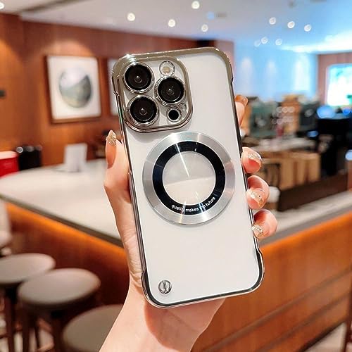 Coque de chargement sans cadre pour iPhone 14 Pro Max - Coque transparente et magnétique, Argent