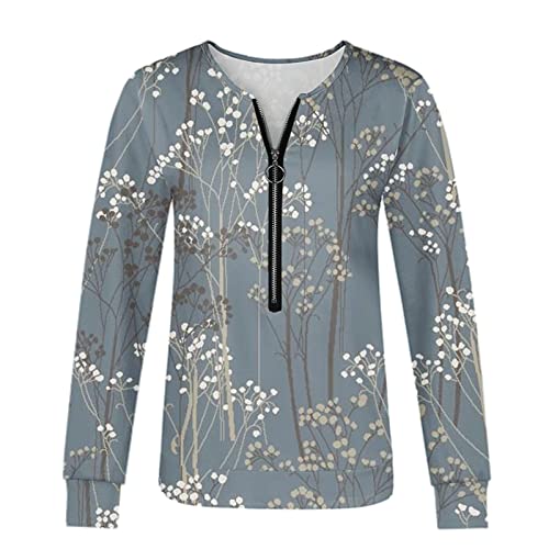 Plus Size Summer,Womens Blouses And Tops Dressy Flowers 1/4 Zipper Long Sleeves Petite Tops For Women 3/4 Sleeve #TOP3