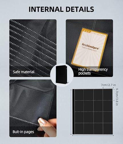 Image of Premium 16 Pocket Card Binder, Holds 1024 Cards for MTG TCG Sports Game Cards(Black,16 Pocket) | Large-capacity side-loading binder with zipper. No-ring design holds 1024 cards in clear pockets.